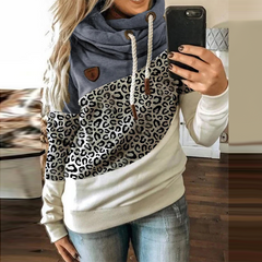 Women Patchwork Hooded Sweatshirt Autumn Winter Leopard Print Harajuku Drawstring Hoodie Casual Long Sleeve Pullover Tops Female