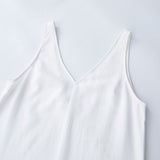 Summer Women Solid White V Neck Sleeveless Fashion Dress Split Tank Dress