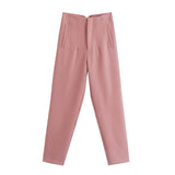 Woman Casual Solid High Waisted Pants Spring Elegant Female Basic Pocket Pant Office Ladies 14 Color Pant