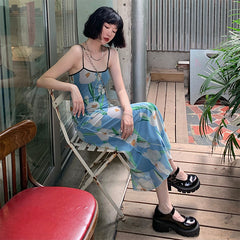 Dress Women Summer New Fashion Elegant French Style Retro Mesh Spaghetti Strap Sweet Sundress Holiday Streetwear Colorful Female