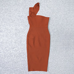 Pbong mid size graduation outfit romantic style teen swag clean girl ideas 90s latina aesthetic  Autum Sexy Elegant Brown HL Bandage Dress Bodycon Hollow Out Halter One Shoulder Vestido Midi Length Club Party XL