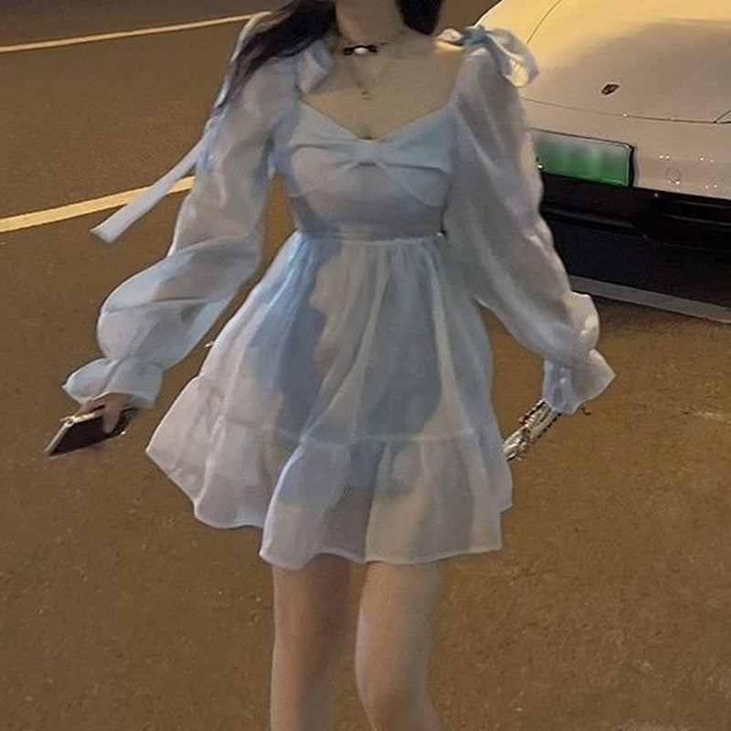 Lolita Dress Women Casual Long Sleeve Kawaii Clothing Vintage Y2k Mini Dress Party Winter One Piece Dress Korean Fashion