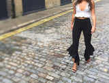 Pbong mid size graduation outfit romantic style teen swag clean girl ideas 90s latina aestheticWomen Pants Elastic Flared Trousers Ruffles Solid Black Blue Pink Elegant Bodycon Summer Fashion Female Casual Bell Bottoms New