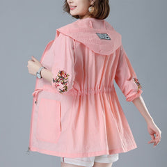 New Women's Jacket Summer Thin Coat Hooded Sun protection Windbreaker Female Casual Long Coats Outerwear Plus Size 4XL