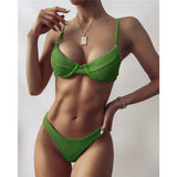 New High Cut Bikini Push Up Swimsuit Female Swimwear Women Summer Solid Bikini set With Bra Cup Bather Bathing Suit Swim Lady
