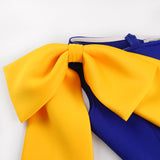 Women Dresses Bodycon Party Sexy One Shoulder Bowtie Blue Yellow Patchwork Irregular Sheath Event Lady African Autumn Night Out  Pbong mid size graduation outfit romantic style teen swag clean girl ideas 90s latina aesthetic
