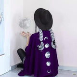 Ponchos and Capes Women Moon Printing Asymmetric Hem Steampunk Phases Spring Autumn  Wrapped Shawl Gothic Cloaks Cape