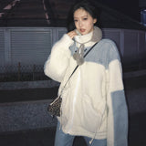 Embroidery Imitation Lambswool zip-up clothes women hoodie Autumn Winter Korean style velvet tops oversize sweatshirt