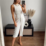 Woman White Lacing Irregular Skirt Spring Fashion Woman High Waisted Pleated Skirts Ladies Chic Solid Bow Beach Skirt