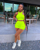 RStylish Solid Color Suits Sleeveless Sexy Crop Top Vest and Shorts Two Piece Set Women's Summer Outfits Clothes Short Sets