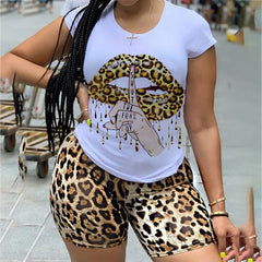 Pbong mid size graduation outfit romantic style teen swag clean girl ideas 90s latina aestheticPlus Size 5XL Two Piece Set for Women Tracksuit Lips Short Sleeve Top Leopard Shorts Sweat Suit 2 Pcs Outfits Matching Sets