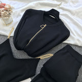Women Zipper Knitted Cardigans Sweaters + Pants Sets + Vest Woman Fashion Jumpers Trousers 2 PCS Costumes Outfit