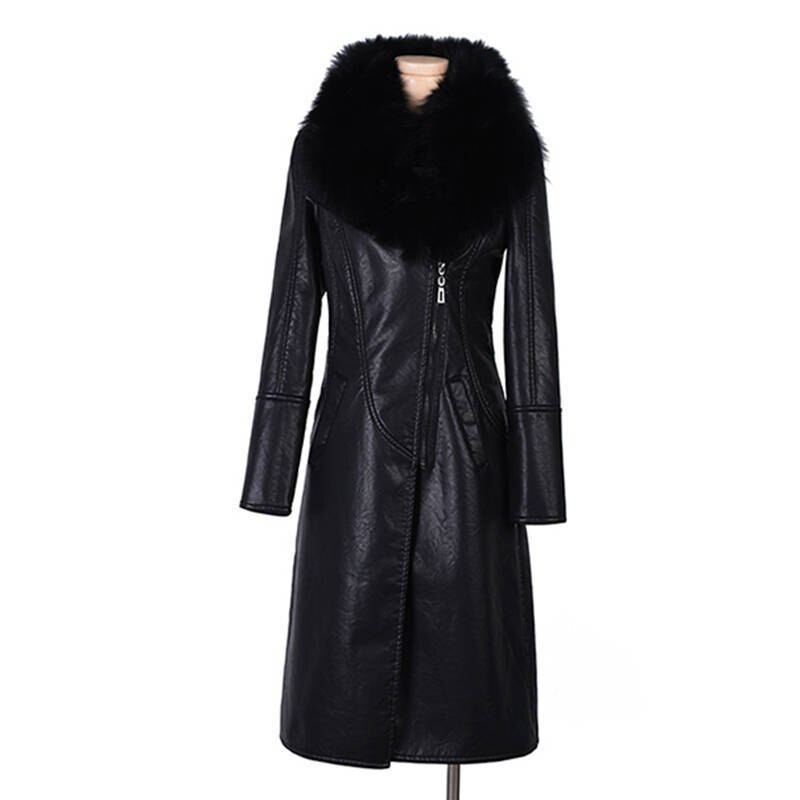 Faux Fur Collar Winter Women Pu Leather Coat Thick Korean Female Jacke ...