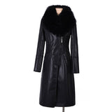 Faux Fur Collar Winter Women Pu Leather Coat Thick Korean Female Jacket