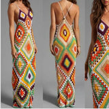 New handmade crochet colorful beach long dress cover up fashion women Spaghetti V neck bikini swimwear cover-ups dress