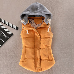 winter women solid thick vest hooded casual female warm outwear cotton padded office ladies single breasted chaleco mujer