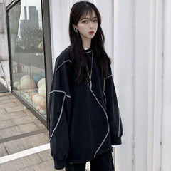 No Hat Hoodies Harajuku BF Style Black Hip-hop Chic Teens Sweatshirts Autumn Trendy All-match Daily Simple Womens Streetwear New