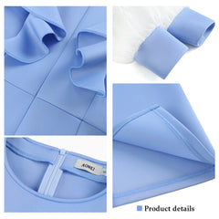 Pbong mid size graduation outfit romantic style teen swag clean girl ideas 90s latina aestheticWomen Blue Dress Ruffle Bodycon O Neck Long Tulle Sleeve See Through Pathwork Party Elegant Events Christmas Party Evening Robes