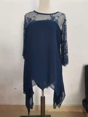 Pbong mid size graduation outfit romantic style teen swag clean girl ideas 90s latina aesthetic  Spring Autumn Vintage Floral Lace Patchwork Dresses Oversize 4XL 5XL Women Elegant O Neck Party Chiffon Midi Dress Vestidos