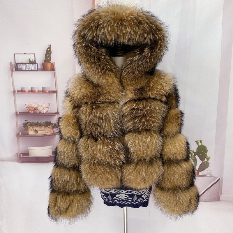 Natural Winter Real Raccoon Coat Plus Size Clothes Women Big Fluffy Real Fur Coats  New Style Jacket