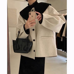 Fashion Autumn Lapel Single Breasted Solid Coat Women Short Loose Casual Streetwear Tide Manteau Femme
