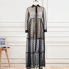 Pbong mid size graduation outfit romantic style teen swag clean girl ideas 90s latina aestheticWomen Long Mesh Shirt Dress Polka Dot See Through Black Transparent Tulle African Fashion Spring Female Robes Tunic Big Size XL