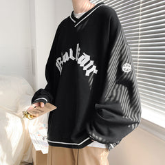 Winter Hip Hop V-neck Letter Print oversized Hoodies women Fashion All-match oversized sweatshirt Men