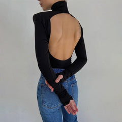 Sexy Backless Bodysuits Turtleneck Elegant Club Party Women&#39;s Tops One Piece Outfit High Waist Bodysuit Rompers