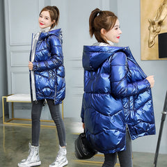 New Winter Jacket Parkas Women Glossy Down Cotton Jacket Hooded Parka Warm Female Cotton Padded Jacket Casual Outwear P985