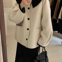 Fashion Autumn Lapel Single Breasted Solid Coat Women Short Loose Casual Streetwear Tide Manteau Femme