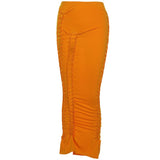 Summer Solid Color Skirt Hollow Fold Design Elastic Waist Slim Body Buttocks Fashion For Women Commuting Out Of Street