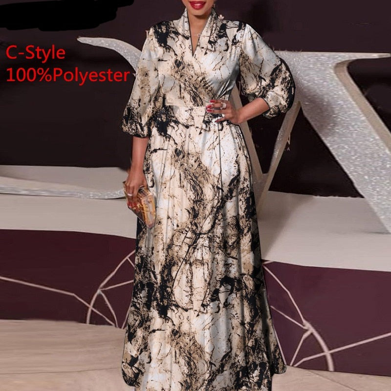 Pbong Summer Party Dress  Women Vintage Printed Maxi Long Dress Casual Vestido Casual Robe Femme Holiday Sundress Oversized