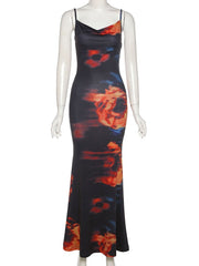 Fashion Sexy Long Sleeveless Dress Flame Print Design For Elegant  Beautiful Women Go Out Party Club Vacation Wear