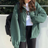 Hoodies Women Zip-up Turn-down Collar Printed Pocket Long Sleeve Korean Style New Trendy Casual BF Ulzzang Harajuku Womens Daily
