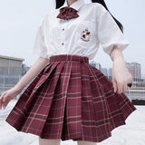 Student Dress Sweet Cute Pleated Skirt Girl's Summer High Waist Purple Plaid Mini Skirts Women JK Uniforms School