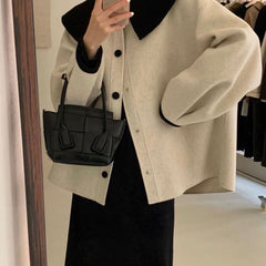 Fashion Autumn Lapel Single Breasted Solid Coat Women Short Loose Casual Streetwear Tide Manteau Femme