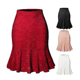 Pbong  mid size graduation outfit romantic style teen swag clean girl ideas 90s latina aestheticWoman Skirts Mini Mermaid Skirt High Waist Slim Fit Elegant Skirts Summer Office Bottoms Fishtail Knee-length Woemn Lace Skirt