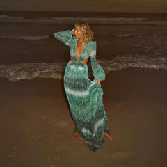 Pbong mid size graduation outfit romantic style teen swag clean girl ideas 90s latina aestheticSexy V-Neck Backless Hollow Out Dress Summer Women Lantern Sleeve Club Party Long Maxi Dresses Tunic Beach Cover Up A916