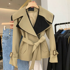 Women Vintage Trench New Lapel Long Sleeve Loose Fit Windbreaker Fashion Spring Autumn