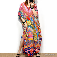 Pbong mid size graduation outfit romantic style teen swag clean girl ideas 90s latina aestheticMoroccan Kaftan Bohemian Printed Summer Dress Long Tunic Women Plus Size Beach Wear Swim Suit Cover Up Robe de plage