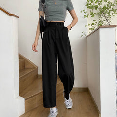 Pants Women All-match Basic Summer BF Style Minimalist Ladies Ankle-Length Trousers Wide-leg Chic Leisure Popular Womens Pant