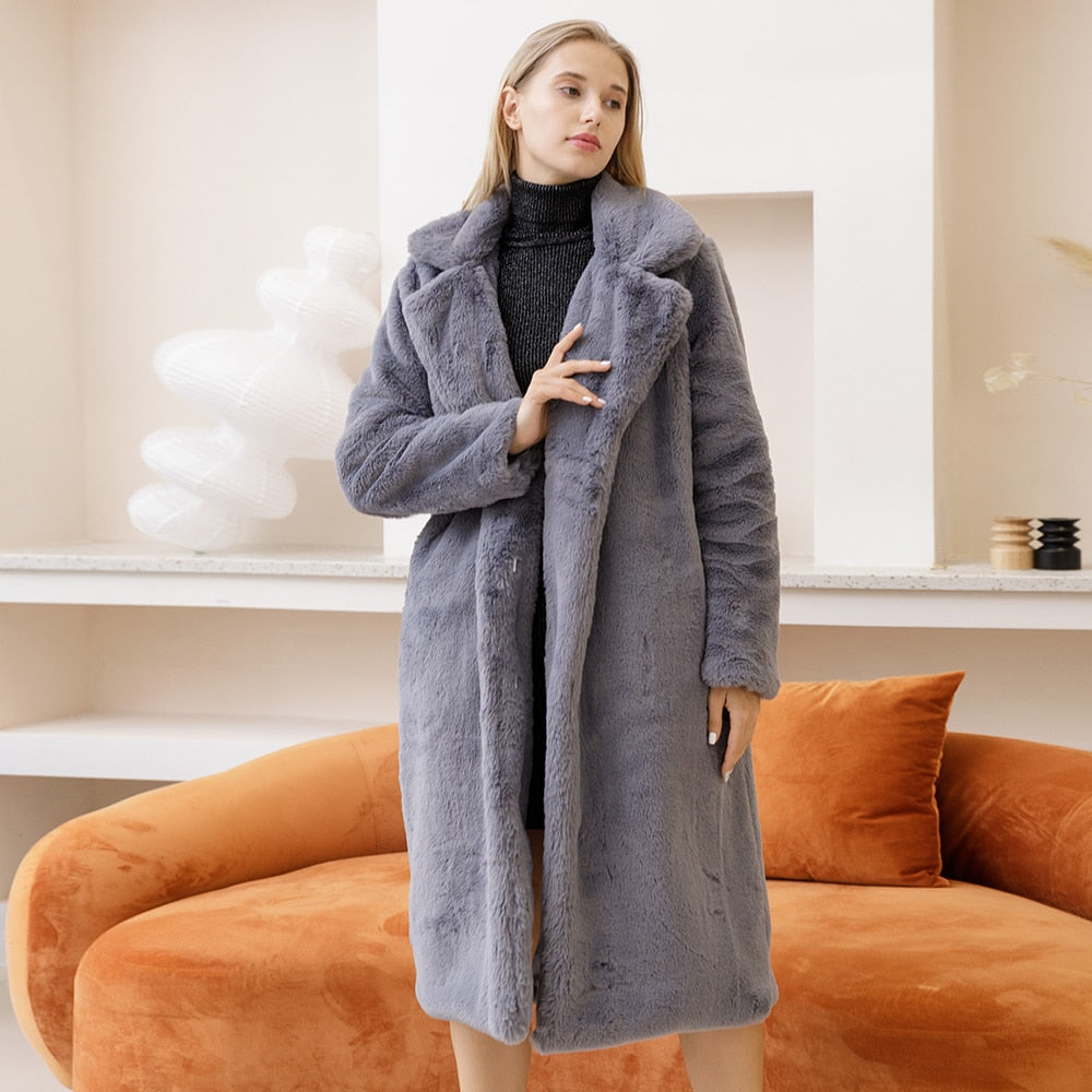 New Women Winter Warm Faux Fur Coat Thick Women Long Coat Turn Down Collar Women Warm Coat Casaco Feminino
