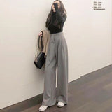 Retro Solid Color Wild Straight Wide Leg Pants Female Spring New Korean Fashion High Waist Casual Long Pants