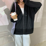 Harajuku Korean version loose thin long-sleeved hooded sun protection coat solid color retro shirt student girl top