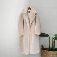 New Women Winter Warm Faux Fur Coat Thick Women Long Coat Turn Down Collar Women Warm Coat With Belt Casaco Feminino