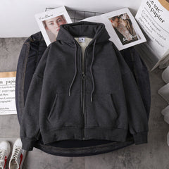 Jacket women solid color hoodies autumn winter imitation lamb wool korean loose plus velvet thick zipper sweatshirt tops