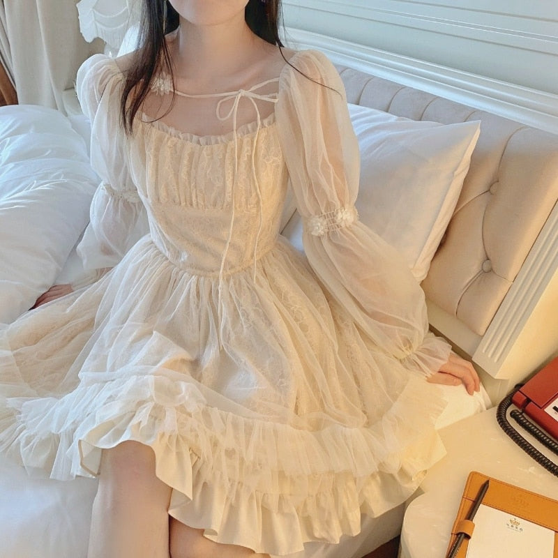 Lolita Kawaii Dress Women Casual Long Sleeve Vintage Y2k Mini Dress Female Japanese Style One Piece Dress Korean Autumn