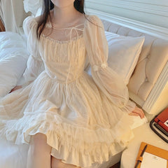 Lolita Kawaii Dress Women Casual Long Sleeve Vintage Y2k Mini Dress Female Japanese Style One Piece Dress Korean Autumn