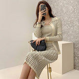 Korean Knitting 3 Pieces Set Women Knitted Sling + Cardigan And Pencil Skirts Casual Simple Office Lady Skirt Suit