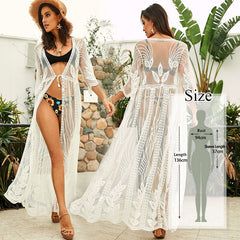 Bikini Cover-ups Bohemian Printed Long Kimono Cardigan Plus Size Chiffon Tunic Women Beach Wear Swim Suit Cover Up Q912